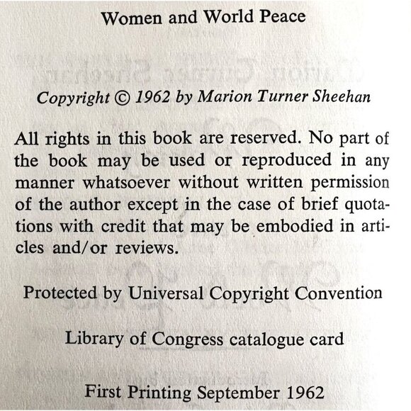 Women & World Peace Signed By Author 1st Edition 1962 Marion Turner Sheehan WHBS - Picture 6 of 9
